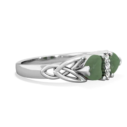 Jade Celtic Knot Double Heart 14K White Gold ring R5040