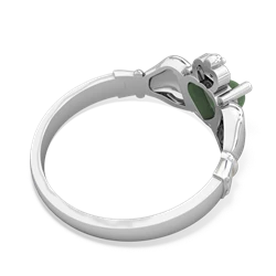 Jade Claddagh Diamond Crown 14K White Gold ring R2372