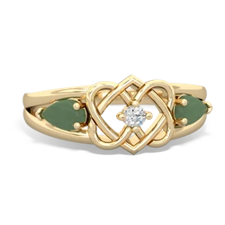 Jade Hearts Intertwined 14K Yellow Gold ring R5880