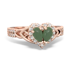 Jade Celtic Knot Two Hearts As One 14K Rose Gold ring R2644HRT