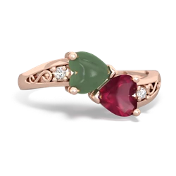 Jade Snuggling Hearts 14K Rose Gold ring R2178