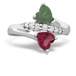 Jade Heart To Heart 14K White Gold ring R2064