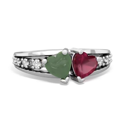 Jade Heart To Heart 14K White Gold ring R3342