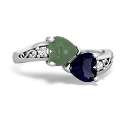 Jade Snuggling Hearts 14K White Gold ring R2178