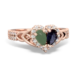 Jade Celtic Knot Two Hearts As One 14K Rose Gold ring R2644HRT