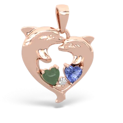 Jade Dolphin Heart 14K Rose Gold pendant P5820