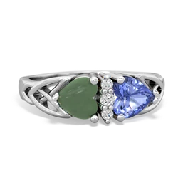 Jade Celtic Knot Double Heart 14K White Gold ring R5040