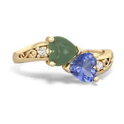 Jade Snuggling Hearts 14K Yellow Gold ring R2178