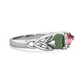 Jade Celtic Knot Double Heart 14K White Gold ring R5040