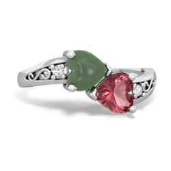 Jade Snuggling Hearts 14K White Gold ring R2178