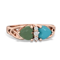 Jade Celtic Knot Double Heart 14K Rose Gold ring R5040