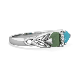 Jade Celtic Knot Double Heart 14K White Gold ring R5040