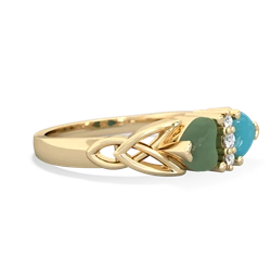 Jade Celtic Knot Double Heart 14K Yellow Gold ring R5040