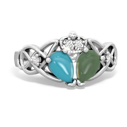 Jade 'One Heart' Celtic Knot Claddagh 14K White Gold ring R5322