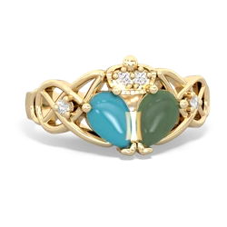 Jade 'One Heart' Celtic Knot Claddagh 14K Yellow Gold ring R5322