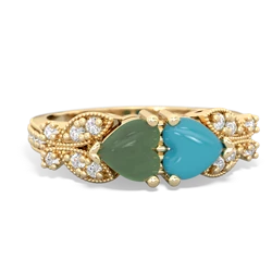 Jade Diamond Butterflies 14K Yellow Gold ring R5601