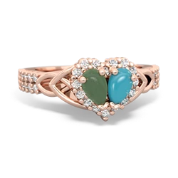 Jade Celtic Knot Two Hearts As One 14K Rose Gold ring R2644HRT