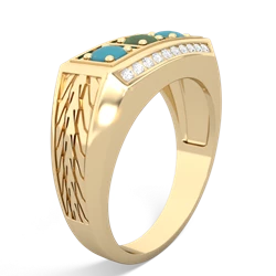 Jade Three Stone Tire Tread Men's 14K Yellow Gold ring R0520