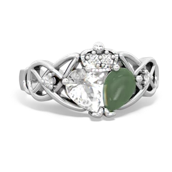 Jade 'One Heart' Celtic Knot Claddagh 14K White Gold ring R5322