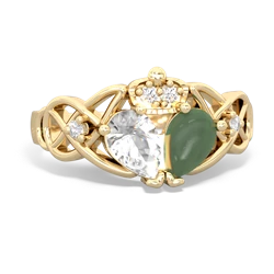 Jade 'One Heart' Celtic Knot Claddagh 14K Yellow Gold ring R5322