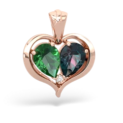 Lab Emerald Two Become One 14K Rose Gold pendant P5330