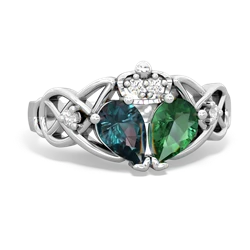 Lab Emerald 'One Heart' Celtic Knot Claddagh 14K White Gold ring R5322