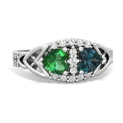 Lab Emerald Sparkling Celtic Knot 14K White Gold ring R2645