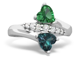 Lab Emerald Heart To Heart 14K White Gold ring R2064