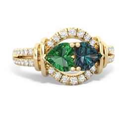 Lab Emerald Art-Deco Keepsake 14K Yellow Gold ring R5630