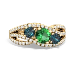 Lab Emerald Three Stone Aurora 14K Yellow Gold ring R3080