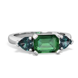 Lab Emerald Three Stone 14K White Gold ring R5235