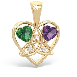 Lab Emerald Celtic Trinity Heart 14K Yellow Gold pendant P5331