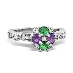 Lab Emerald Sparkling Tiara Cluster 14K White Gold ring R26293RD