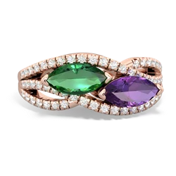 Lab Emerald Diamond Rivers 14K Rose Gold ring R3070