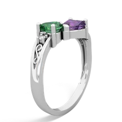 Lab Emerald Snuggling Hearts 14K White Gold ring R2178