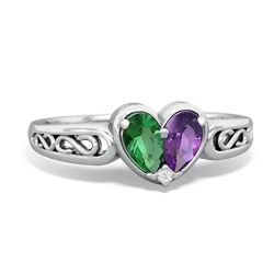 Lab Emerald Filligree 'One Heart' 14K White Gold ring R5070