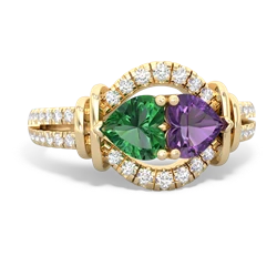 Lab Emerald Art-Deco Keepsake 14K Yellow Gold ring R5630