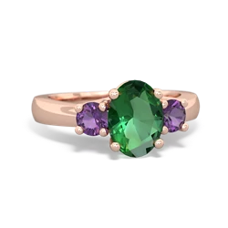 Lab Emerald Three Stone Oval Trellis 14K Rose Gold ring R4024