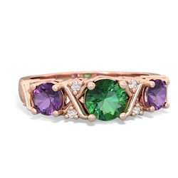 Lab Emerald Hugs And Kisses 14K Rose Gold ring R5016