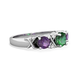 Lab Emerald Hugs And Kisses 14K White Gold ring R5016