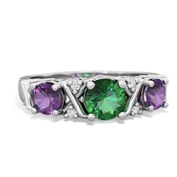 Lab Emerald Hugs And Kisses 14K White Gold ring R5016