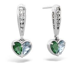 Lab Emerald Filligree Heart 14K White Gold earrings E5070