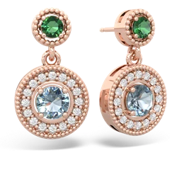 Lab Emerald Halo Dangle 14K Rose Gold earrings E5319