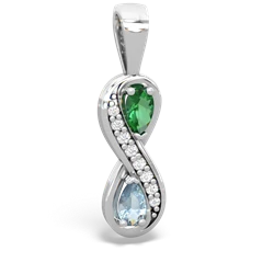 Lab Emerald Diamond Infinity 14K White Gold pendant P5390