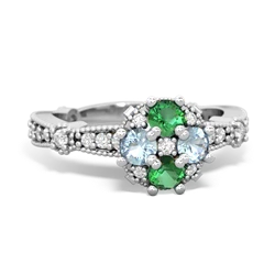 Lab Emerald Sparkling Tiara Cluster 14K White Gold ring R26293RD