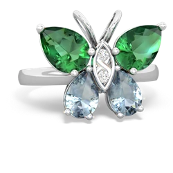 Lab Emerald Butterfly 14K White Gold ring R2215