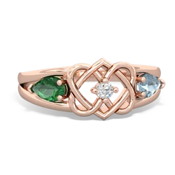 Lab Emerald Hearts Intertwined 14K Rose Gold ring R5880