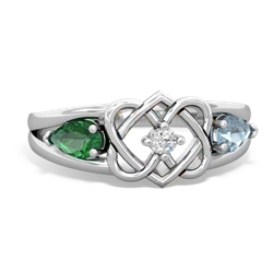 Lab Emerald Hearts Intertwined 14K White Gold ring R5880