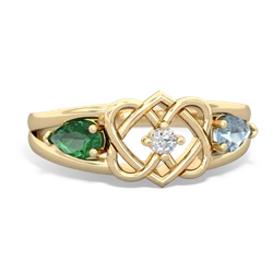 Lab Emerald Hearts Intertwined 14K Yellow Gold ring R5880