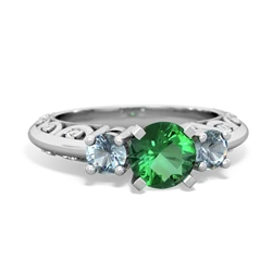 Lab Emerald Art Deco Eternal Embrace Engagement 14K White Gold ring C2003